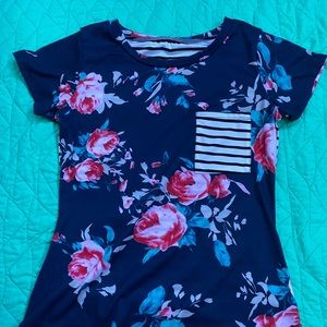 Floral & Striped Top~Coral & Floral Top